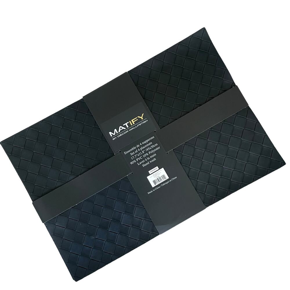 MATIFY Black Faux Leather Placemats Set of 4 Basket Weave 17.7in x 11.8in New